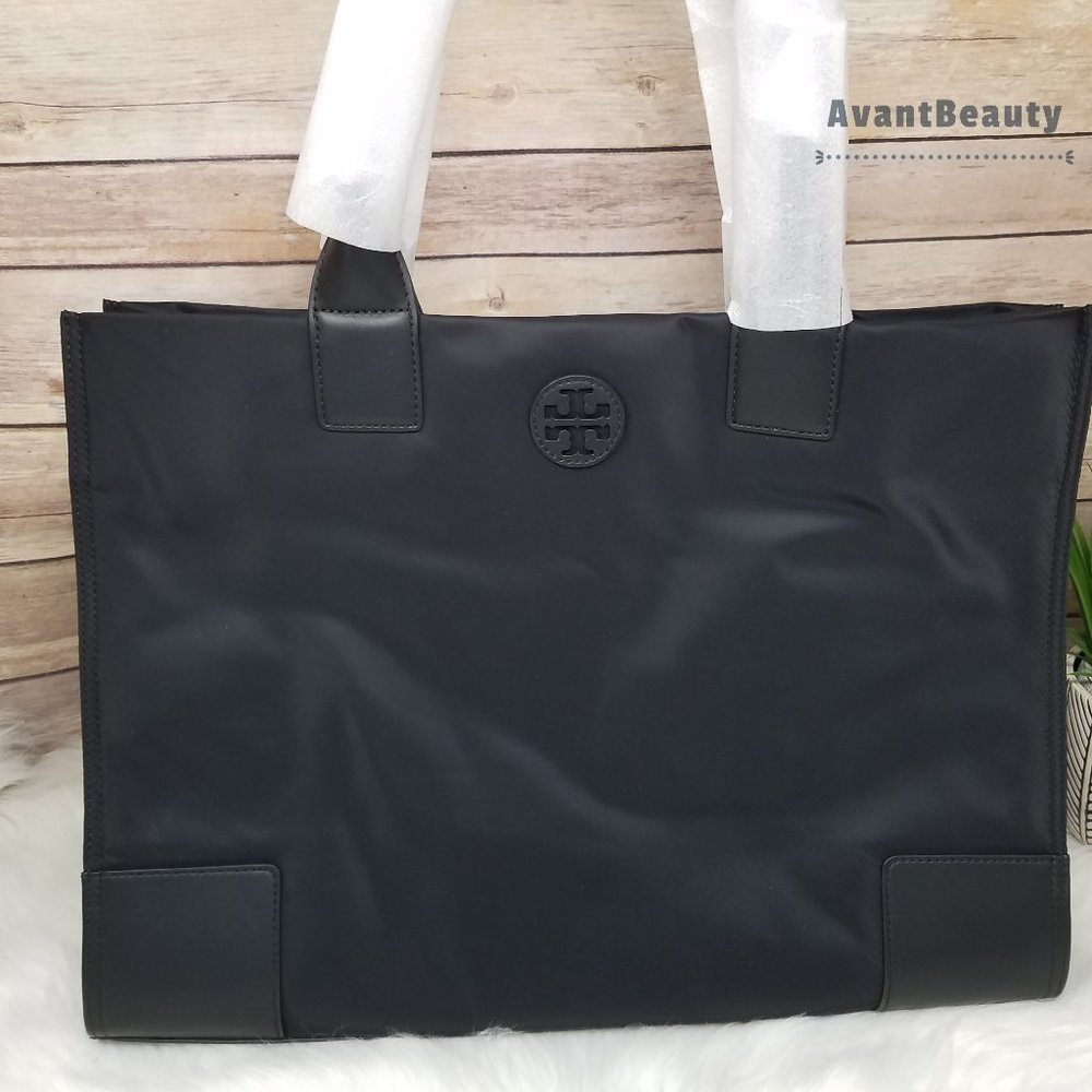 TORY BURCH ELLA NYLON TOTE BLACK LARGE